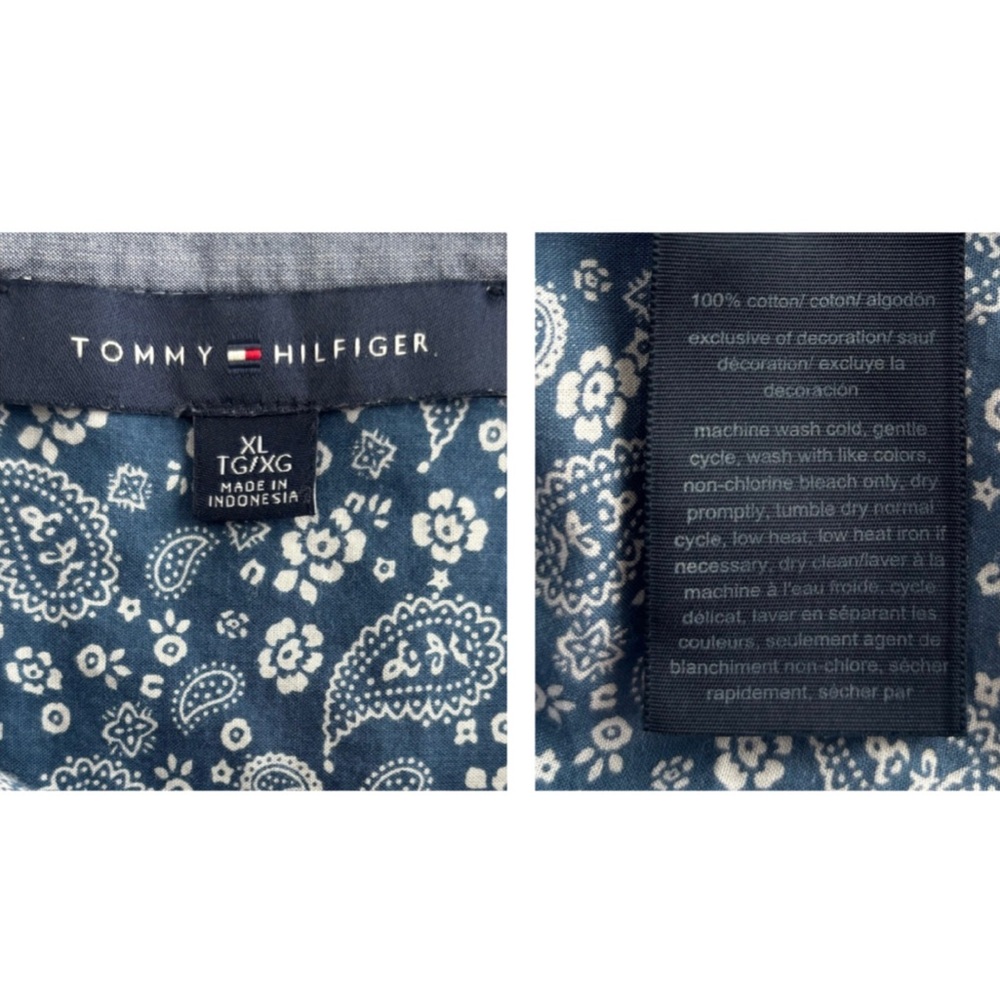Vintage Floral Blouse Tommy Hilfiger Chambray Blue Cotton Minimalist Size XL - Picture 11 of 17